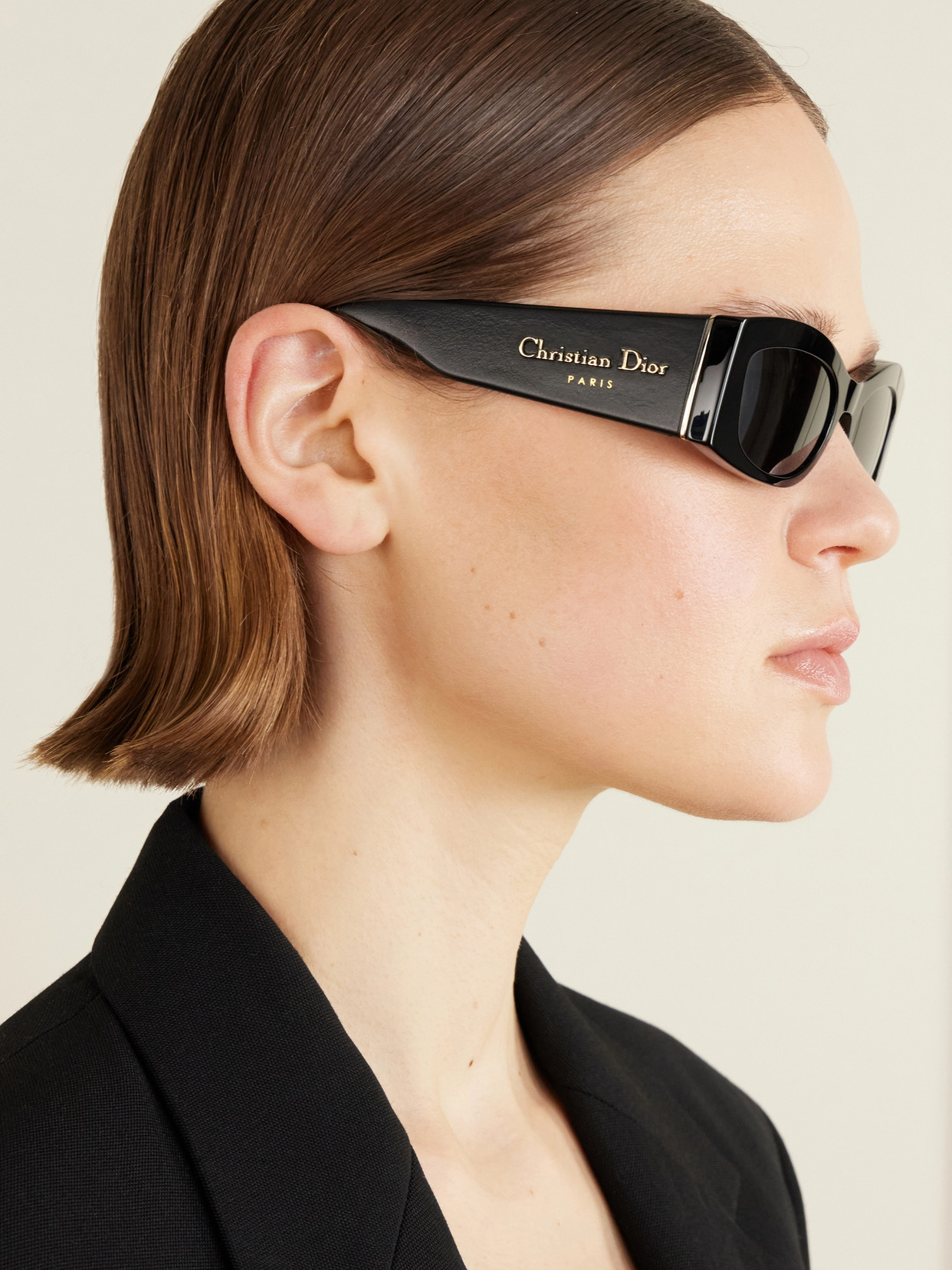 Dior Ombre S1i Rectangular-frame Leather-trimmed Acetate Sunglasses In Black
