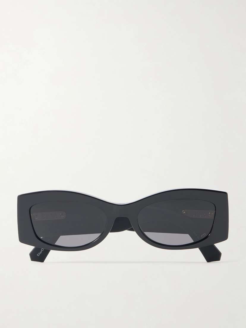 DIOR Eyewear Diorombre S1i Rectangular-frame Leather-trimmed Acetate Sunglasses