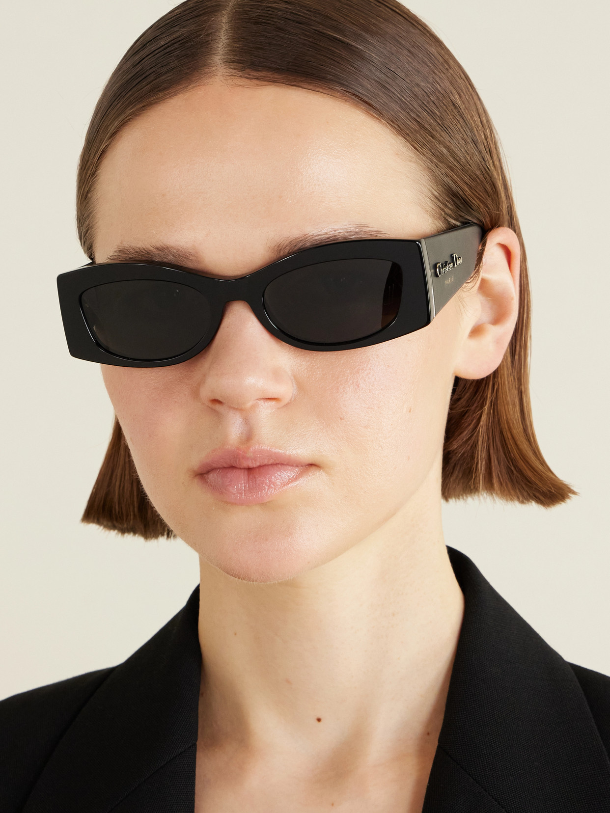 Dior Ombre S1i Rectangular-frame Leather-trimmed Acetate Sunglasses In Black