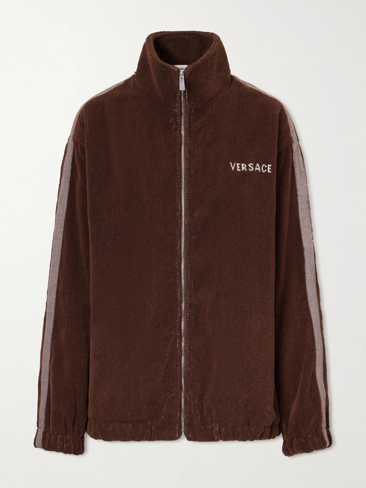 Versace Jacquard-knit Cotton-terry Zip-up Track Jacket In Brown