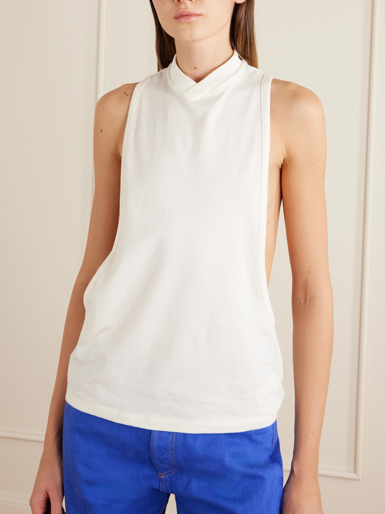 Sleeveless Embroidered Stretch-Cotton Jersey Tank Top