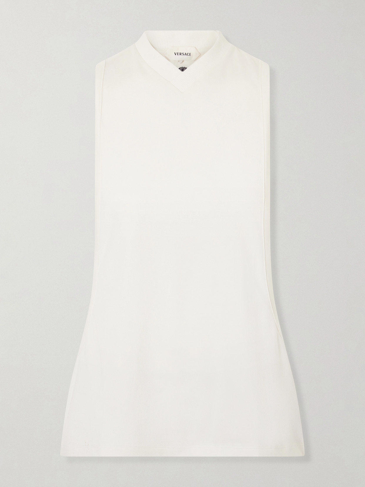 Versace Sleeveless Embroidered Stretch-cotton Jersey Tank Top In White