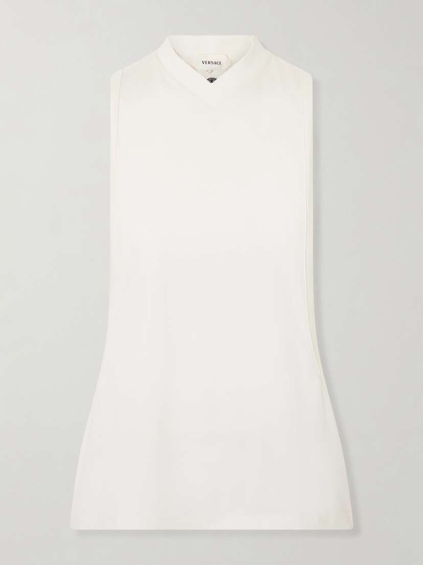 Versace Sleeveless Embroidered Stretch-cotton Jersey Tank Top