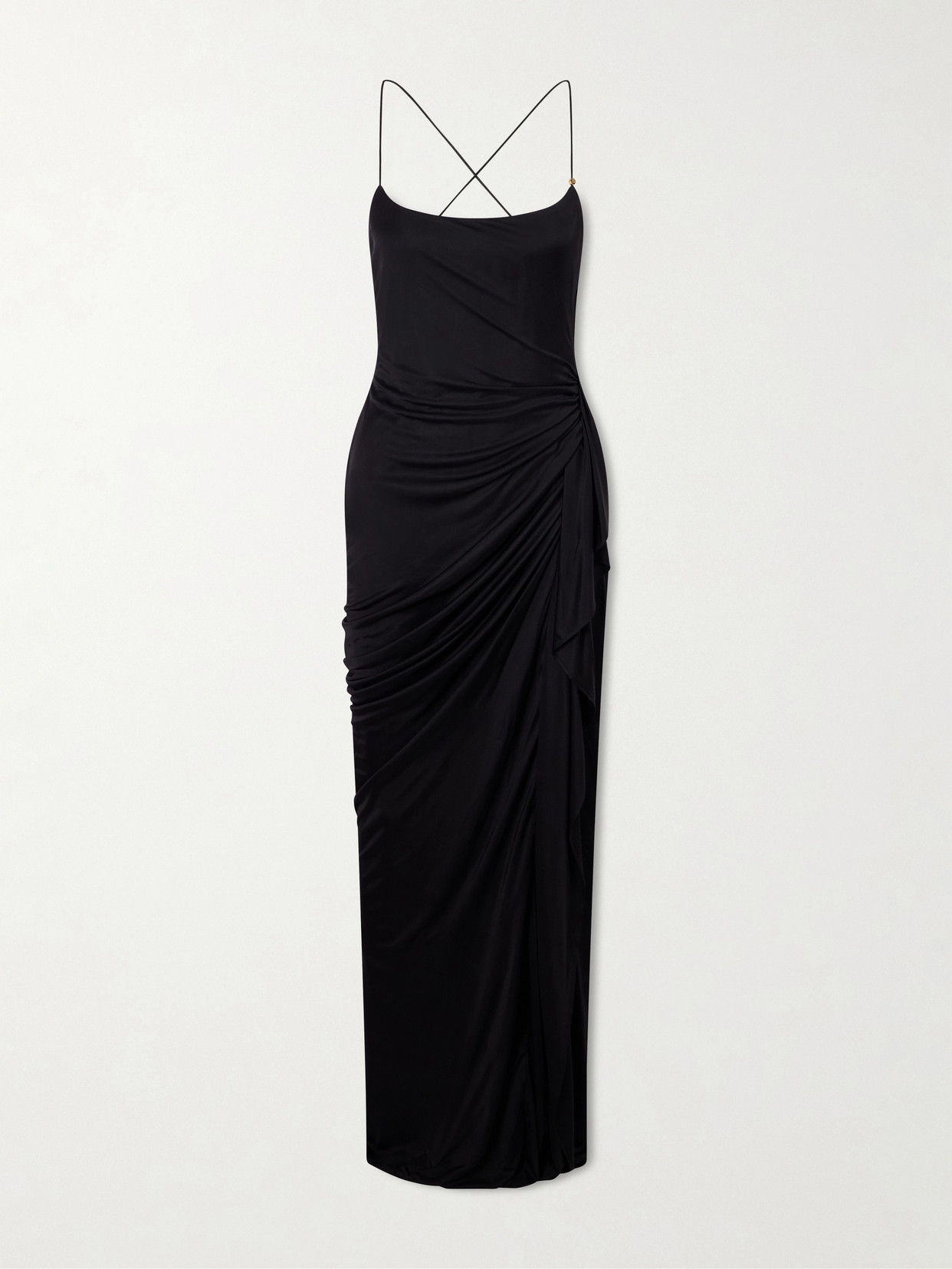 Versace Draped Viscose Liquid Jersey Gown In Black