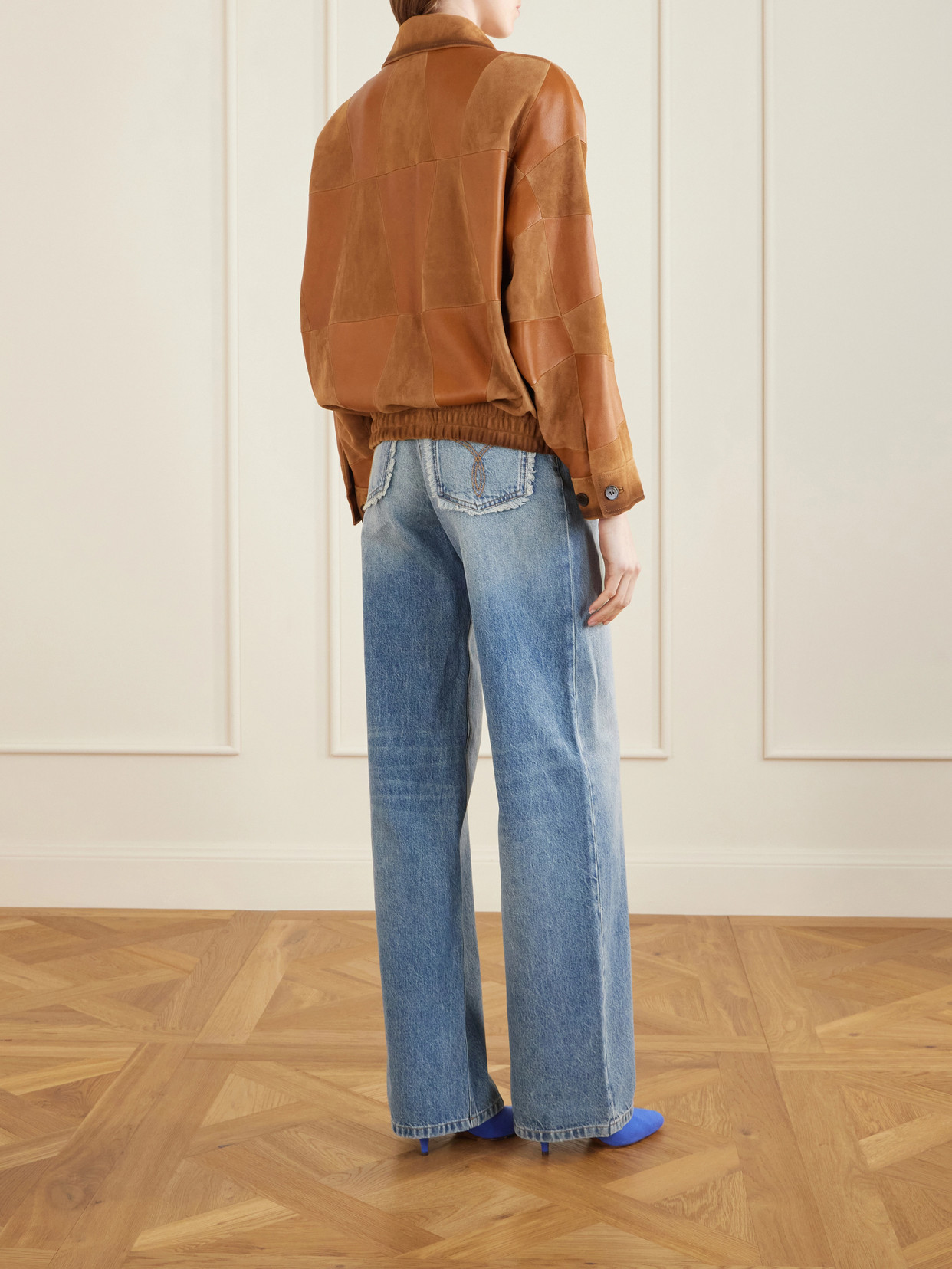 Versace Silk Nylon Patchwork Coat Elasticated Hem In Brown