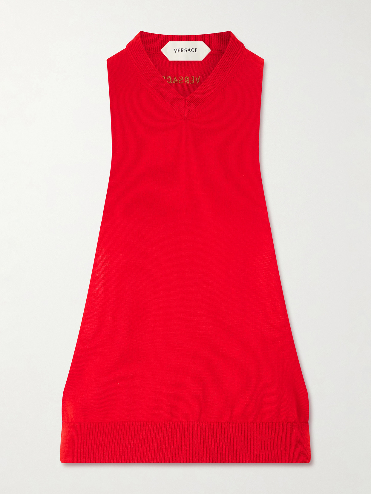 Versace Sleeveless Embroidered Cotton Tank Top In Red