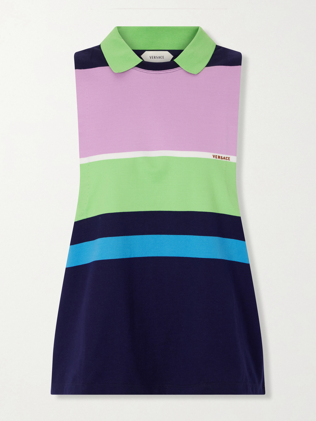 Versace Sleeveless Embroidered Striped Cotton T-shirt In Multi