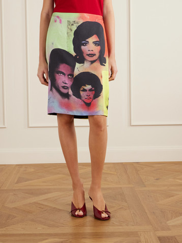 Versace Printed silk-twill midi skirt