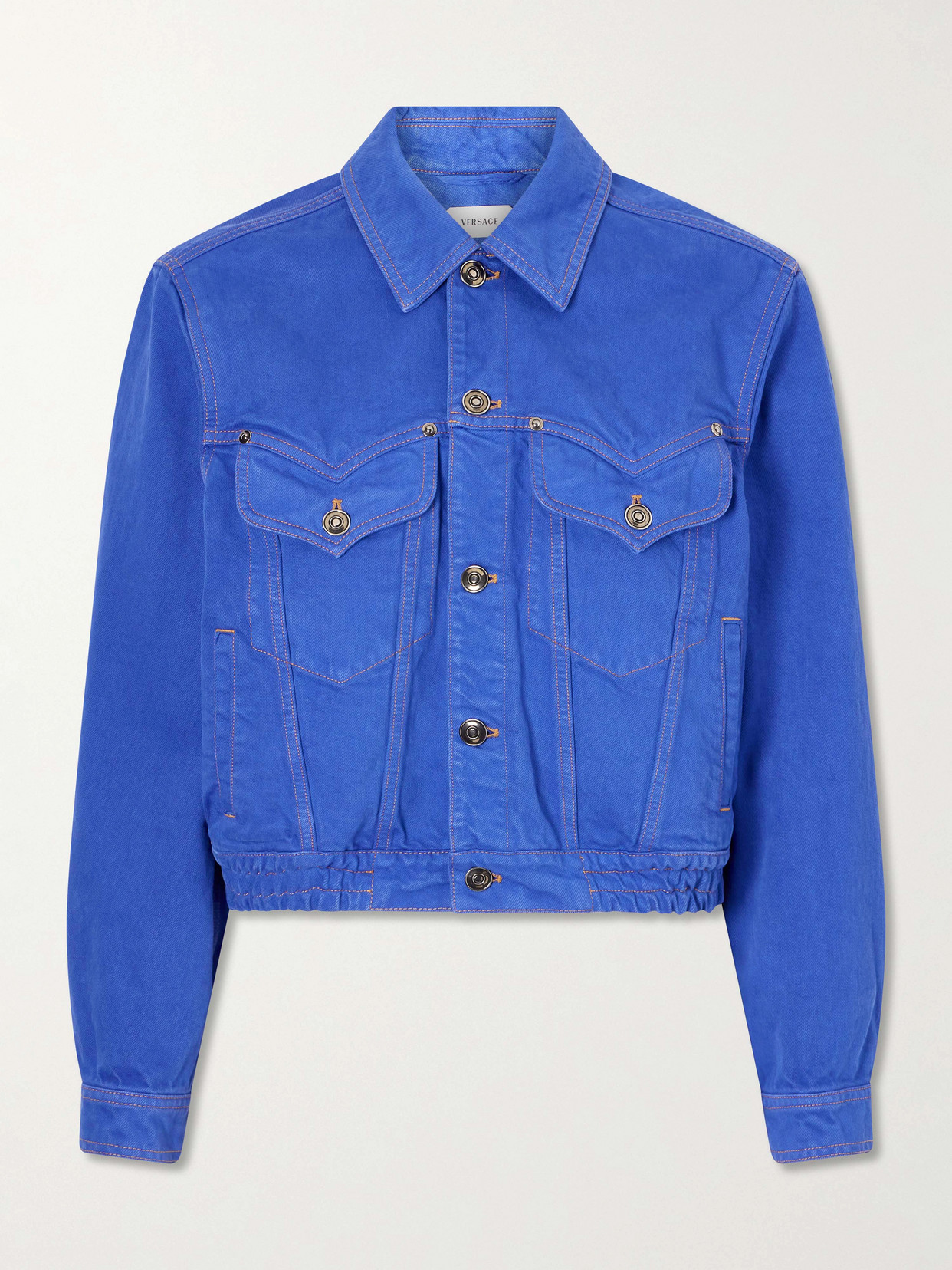 Versace Cotton Trucker Jacket In Blue