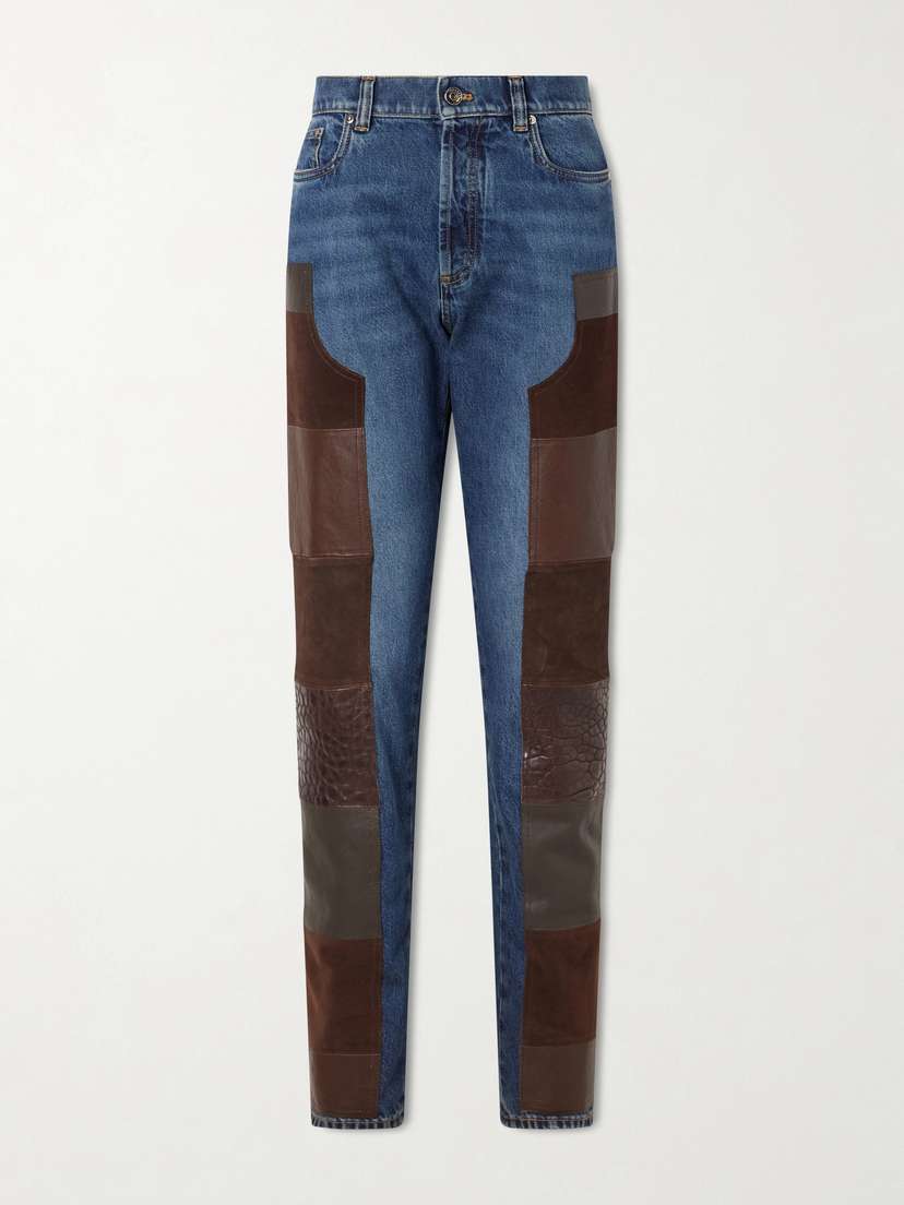 Versace Leather-trimmed Mid-waist Straight-leg Jeans
