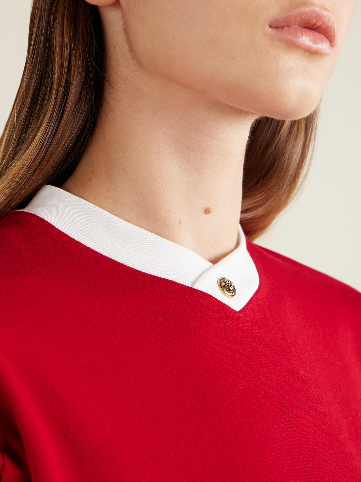 Versace Cotton V Neck Top Short Sleeves Buttons In Multi