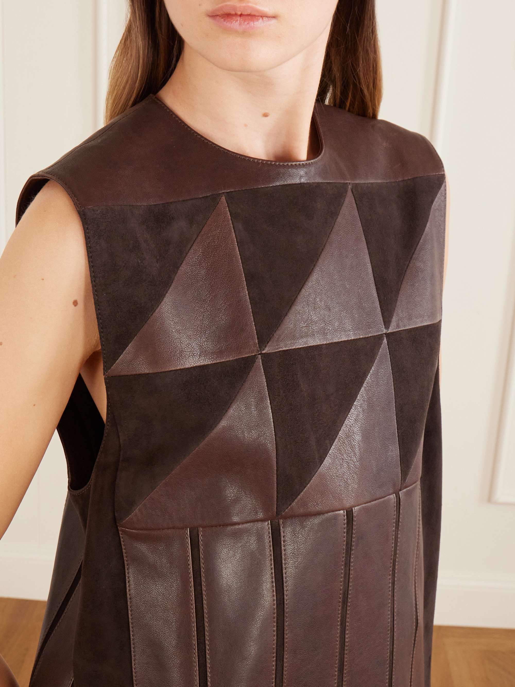 versace brown dress Leather Patchwork Mini Dress Brown