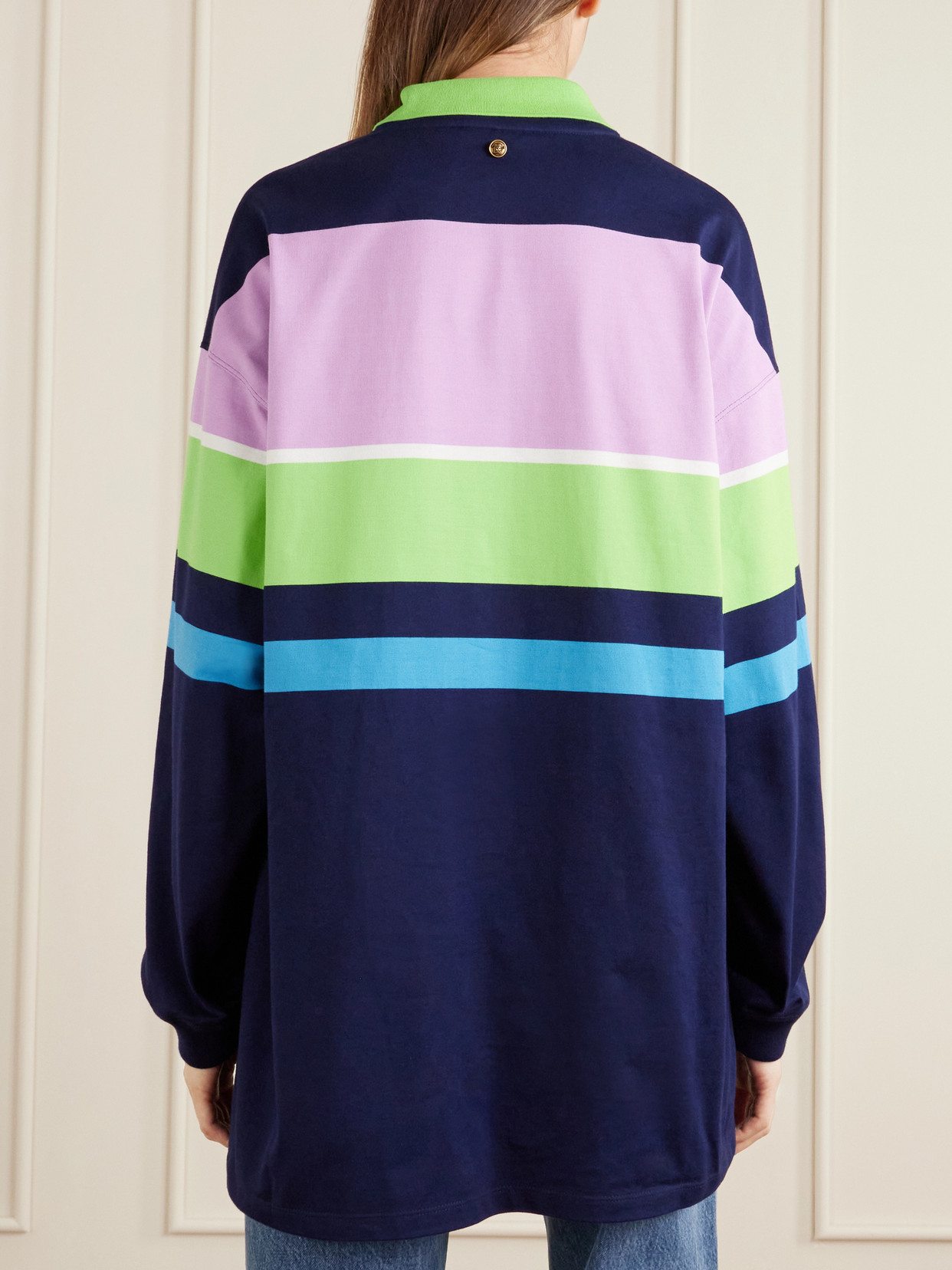 Versace Color-block Striped Long-sleeve Cotton Mini Dress In Multi