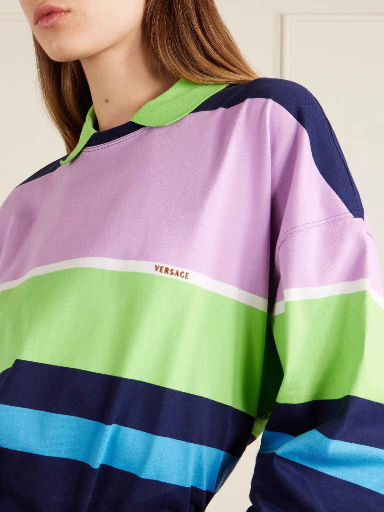 Versace Color-block Striped Long-sleeve Cotton Mini Dress In Multi