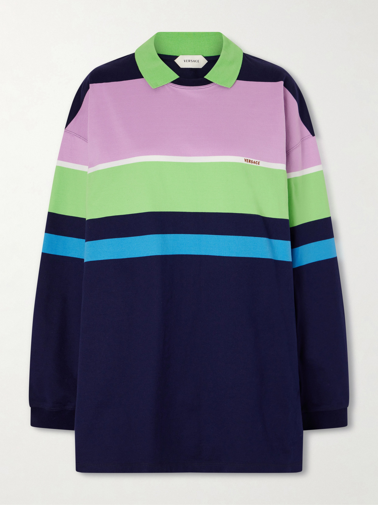 Versace Embroidered Striped Cotton-jersey Sweater In Multi