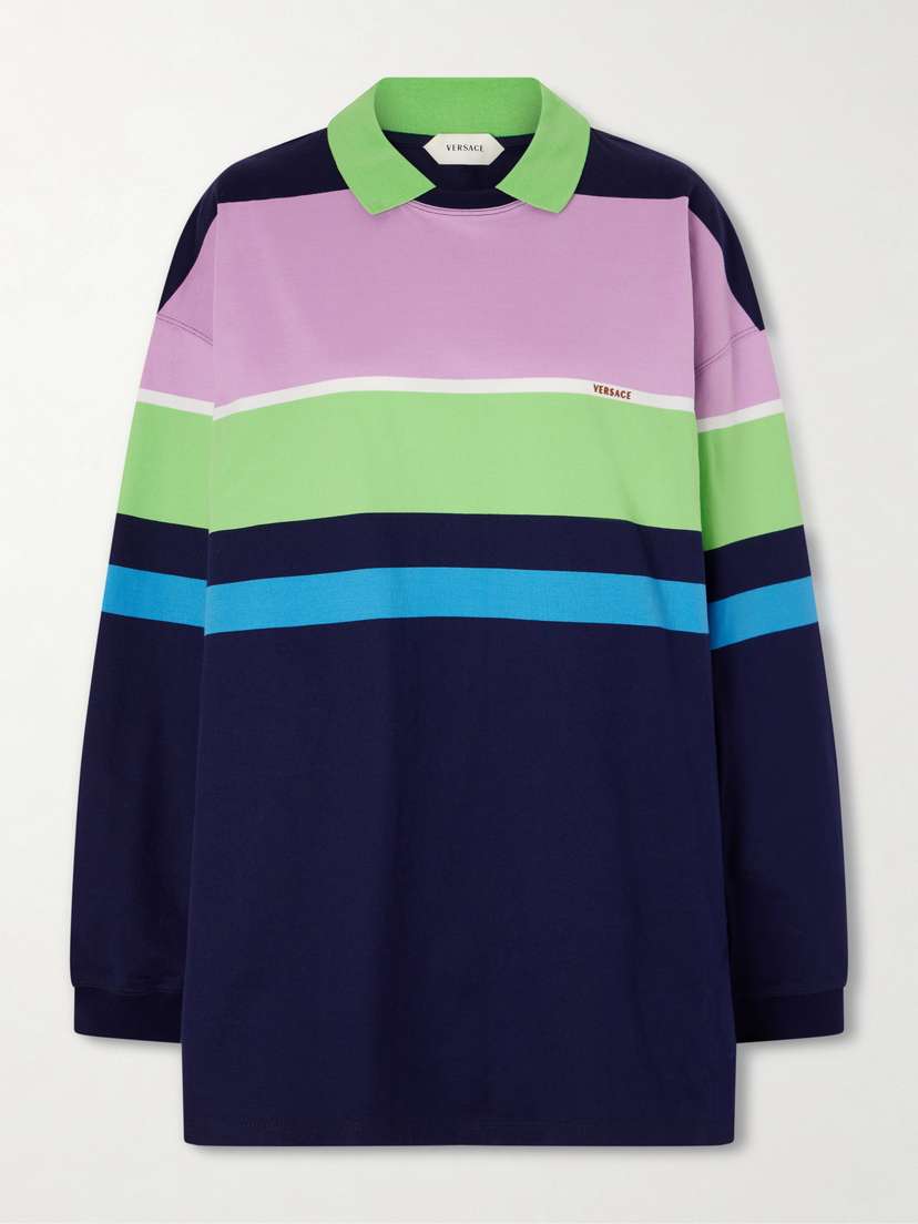 Versace Embroidered Striped Cotton-jersey Sweater