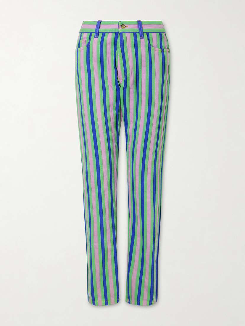 Versace Striped Paneled Mid-rise Straight-leg Jeans