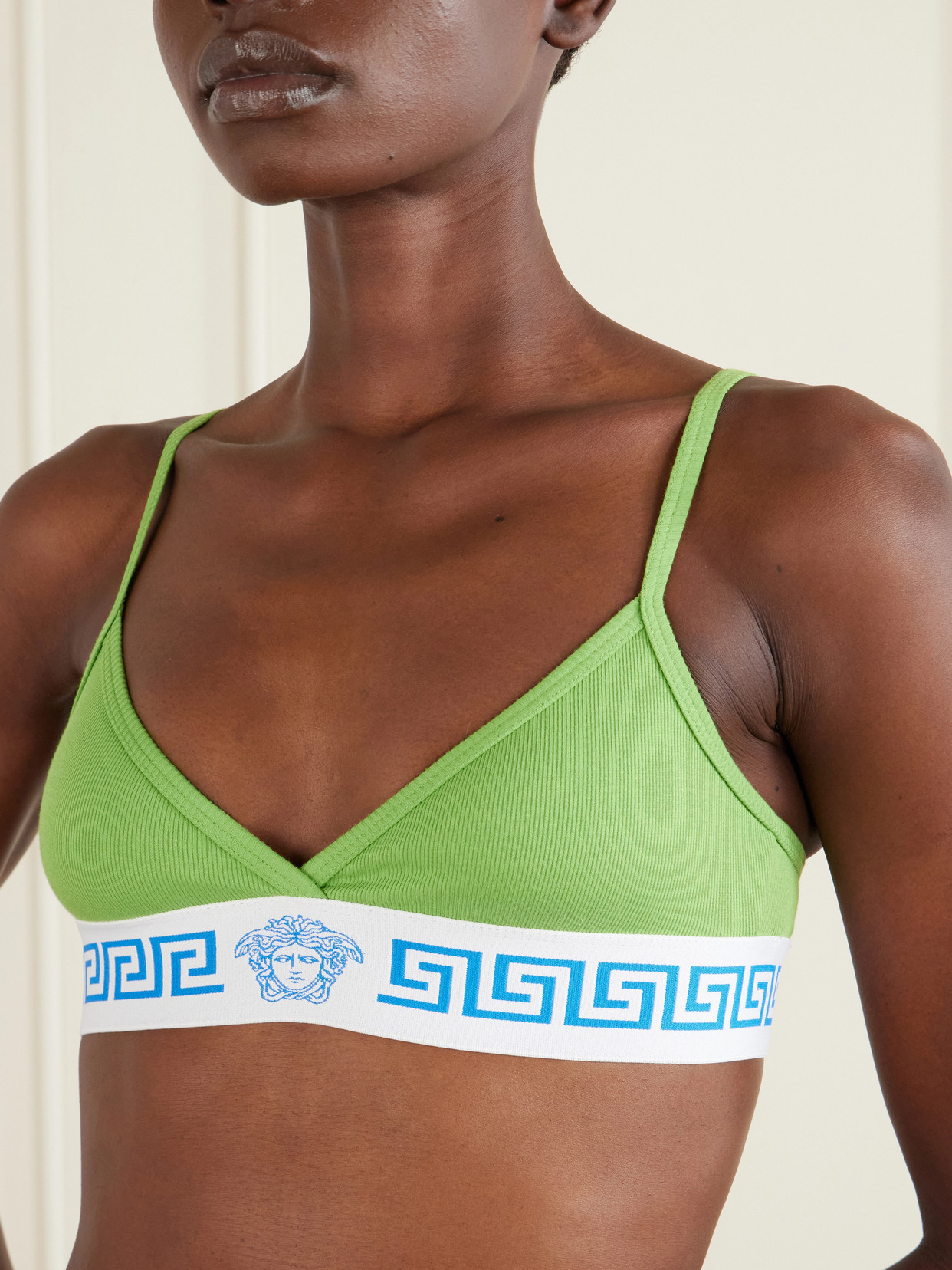 Versace Ribbed Cotton-blend Jersey Bralette In Multi