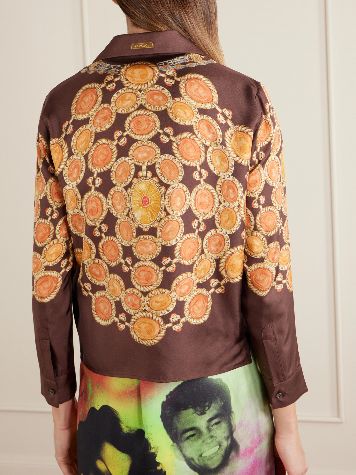 Versace Shirt Printed Shirt Look 62 Brown With Printed Silk Motif For Women