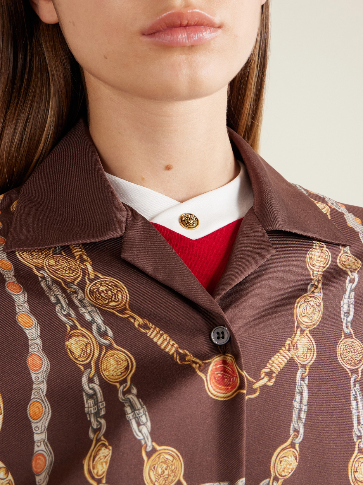 Versace Shirt Printed Shirt Look 62 Brown With Printed Silk Motif For Women