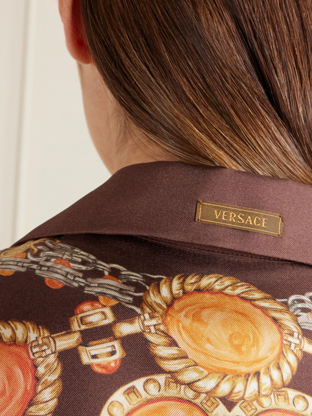 Versace Shirt Printed Shirt Look 62 Brown With Printed Silk Motif For Women
