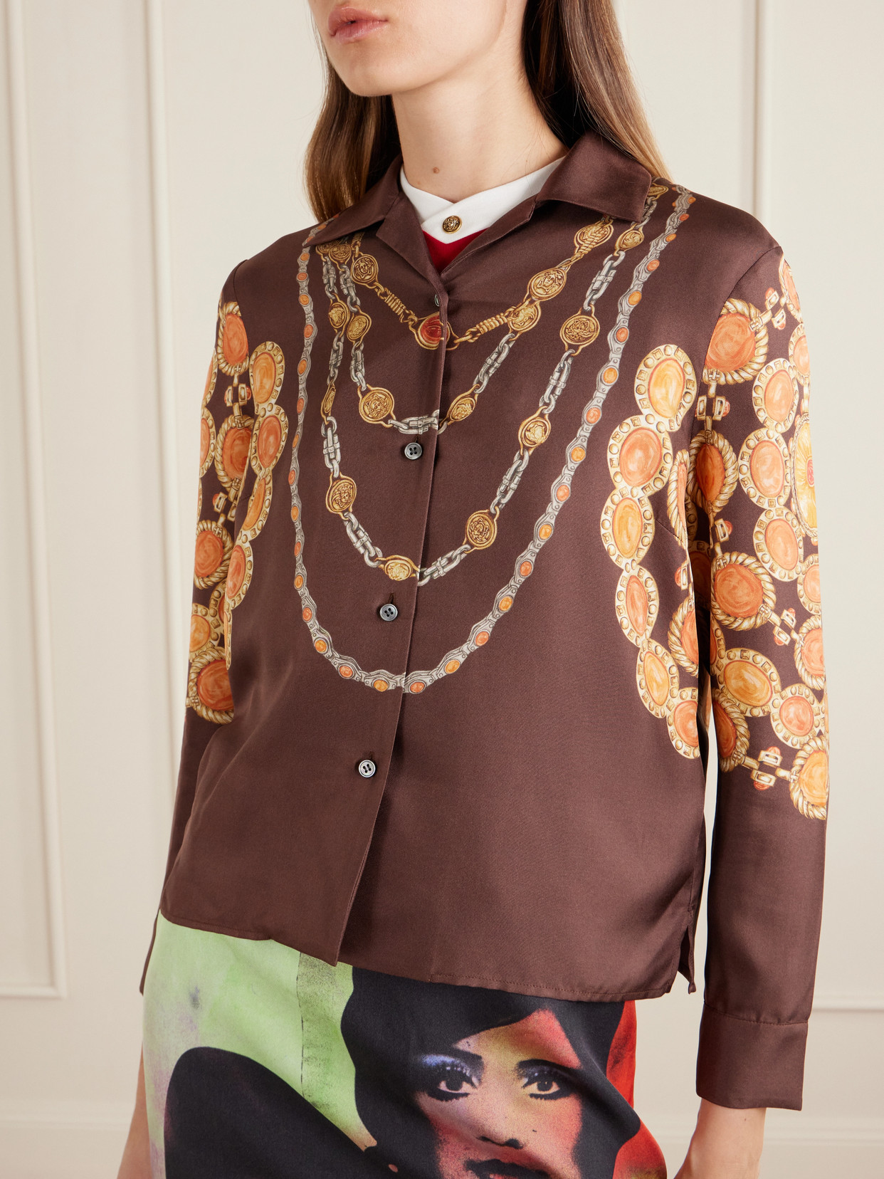 Versace Shirt Printed Shirt Look 62 Brown With Printed Silk Motif For Women