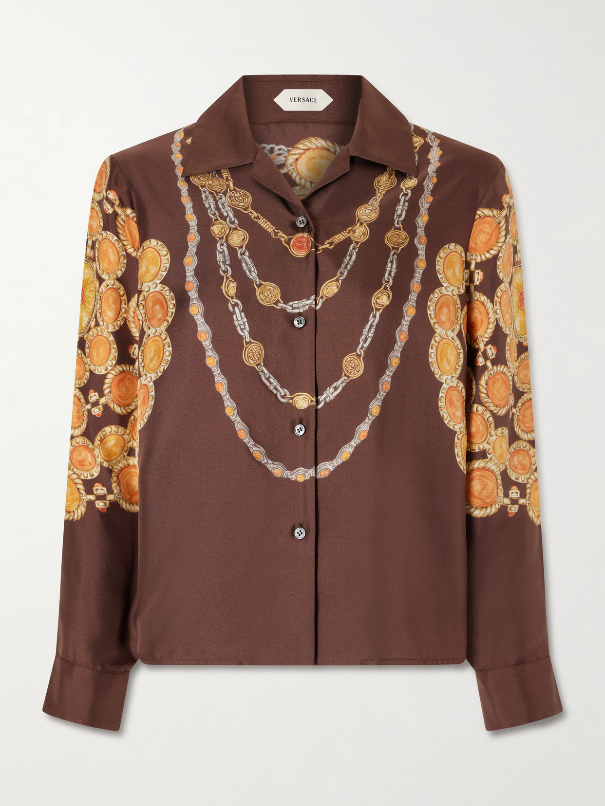 Versace Shirt Printed Shirt Look 62 Brown With Printed Silk Motif For Women