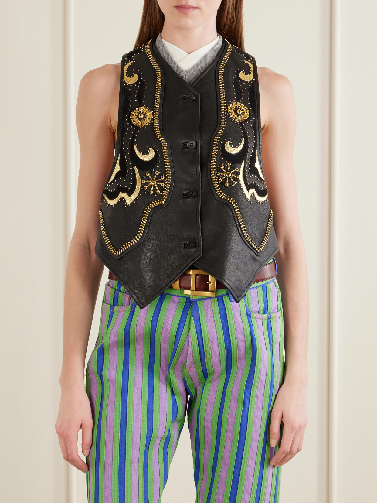 Embellished Leather Vest