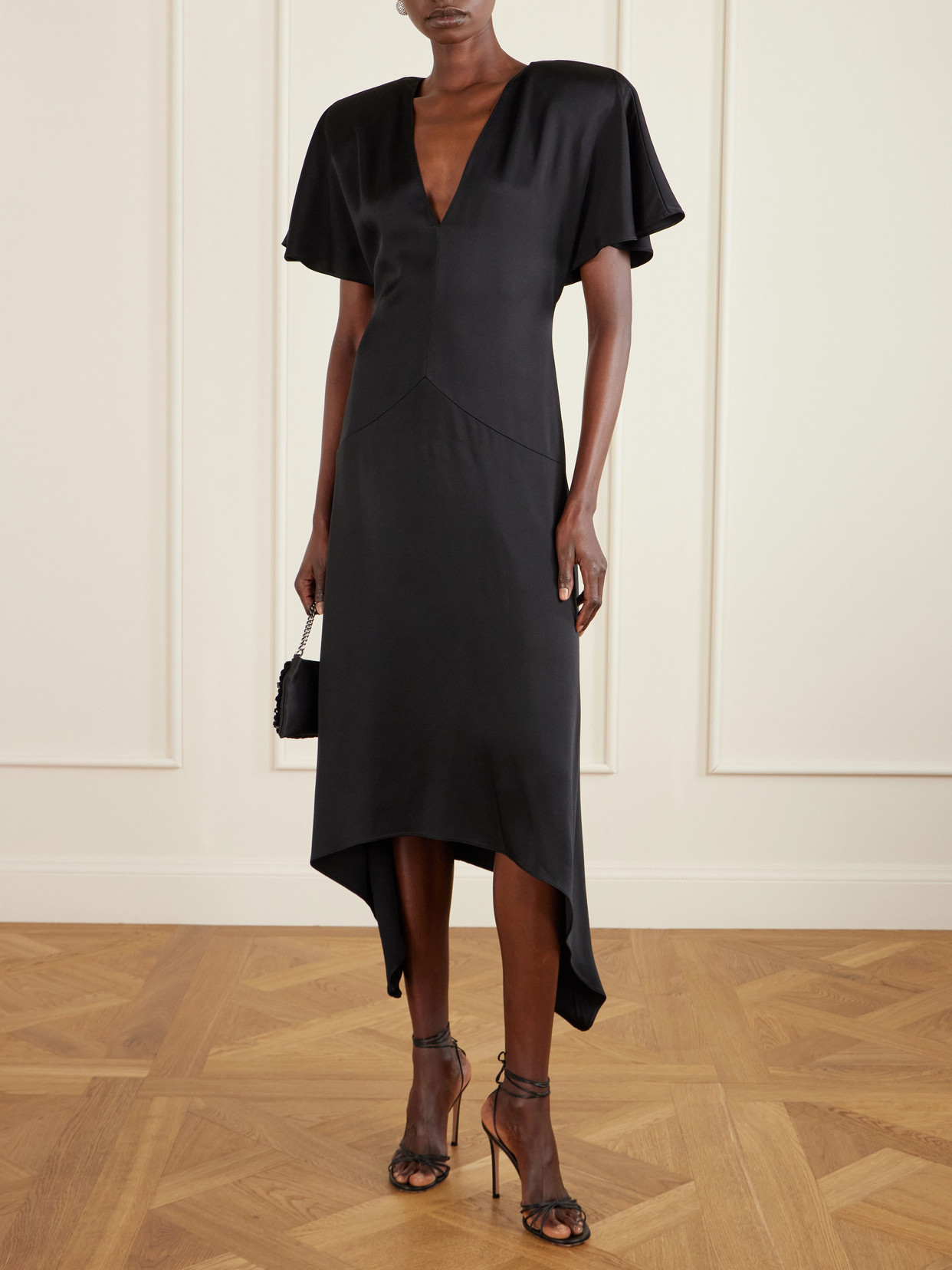 Stella Mccartney Womens Black Relaxed-fit V-neck Woven Midi Dress
