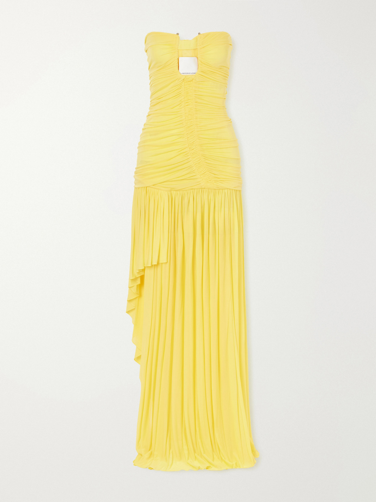 Christopher Esber Orion Strapless Ruched Chiffon Gown In Yellow