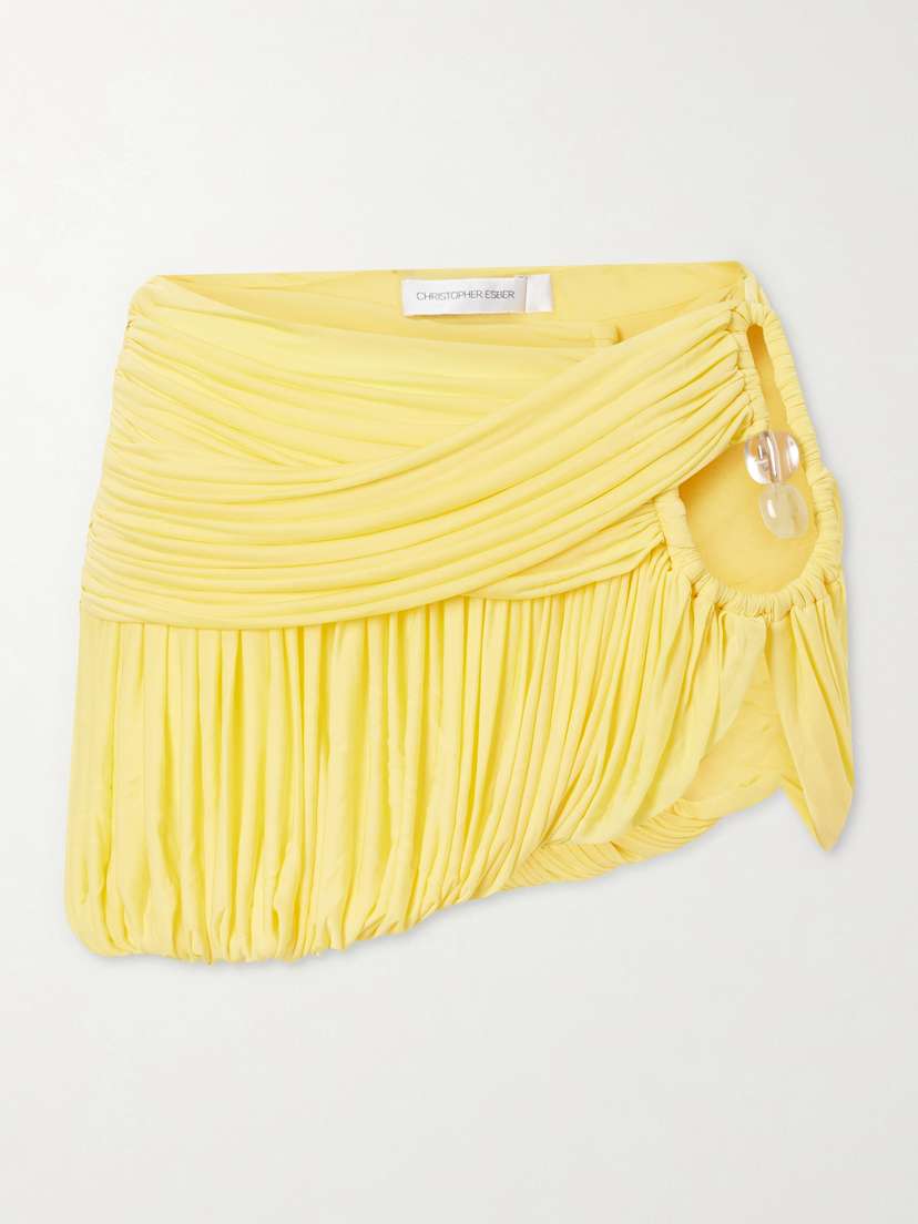 Christopher Esber Embellished Cutout Pleated Jersey Mini Skirt