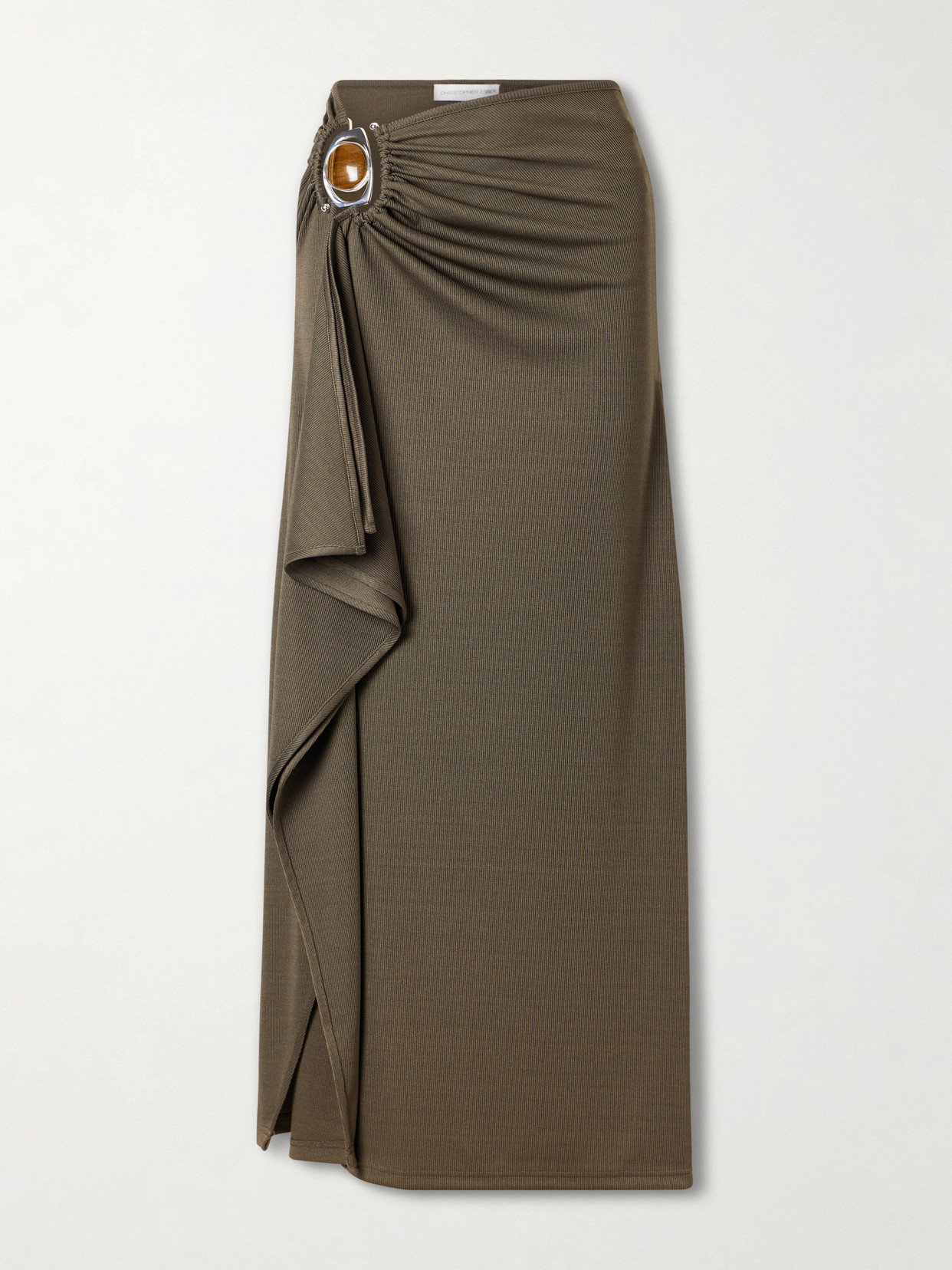 Christopher Esber Occhio Embellished Ribbed-jersey Maxi Skirt In Green