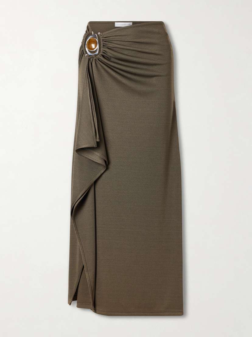 Christopher Esber Occhio Embellished Ribbed-jersey Maxi Skirt