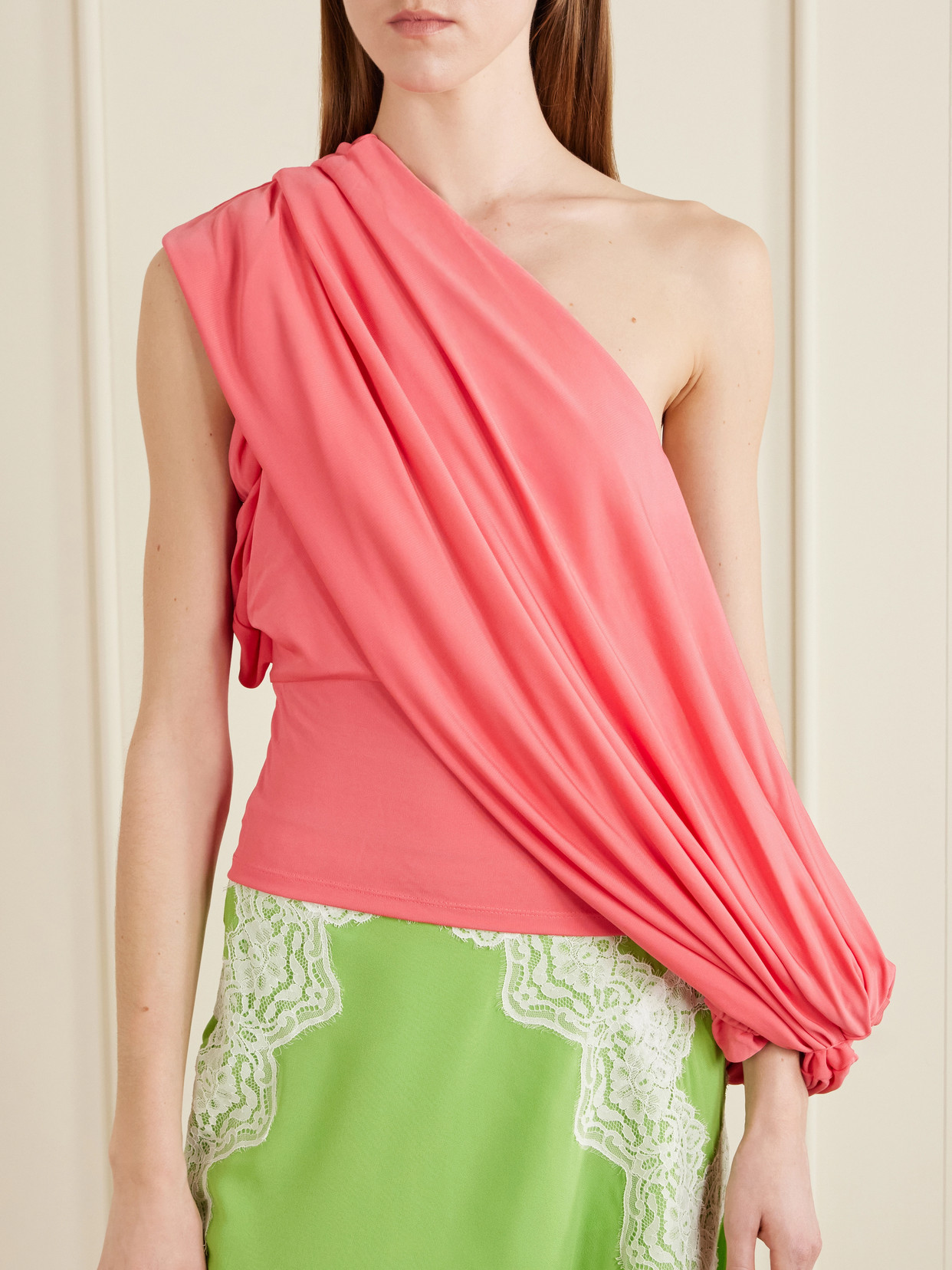 Aiba One-Shoulder Draped Jersey Top