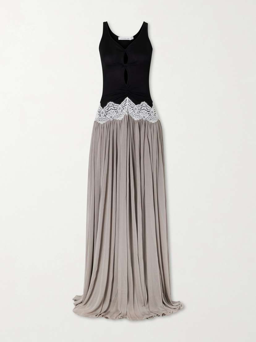 Christopher Esber Verner Cut-out Pleated Lace-trimmed Jersey Maxi Dress