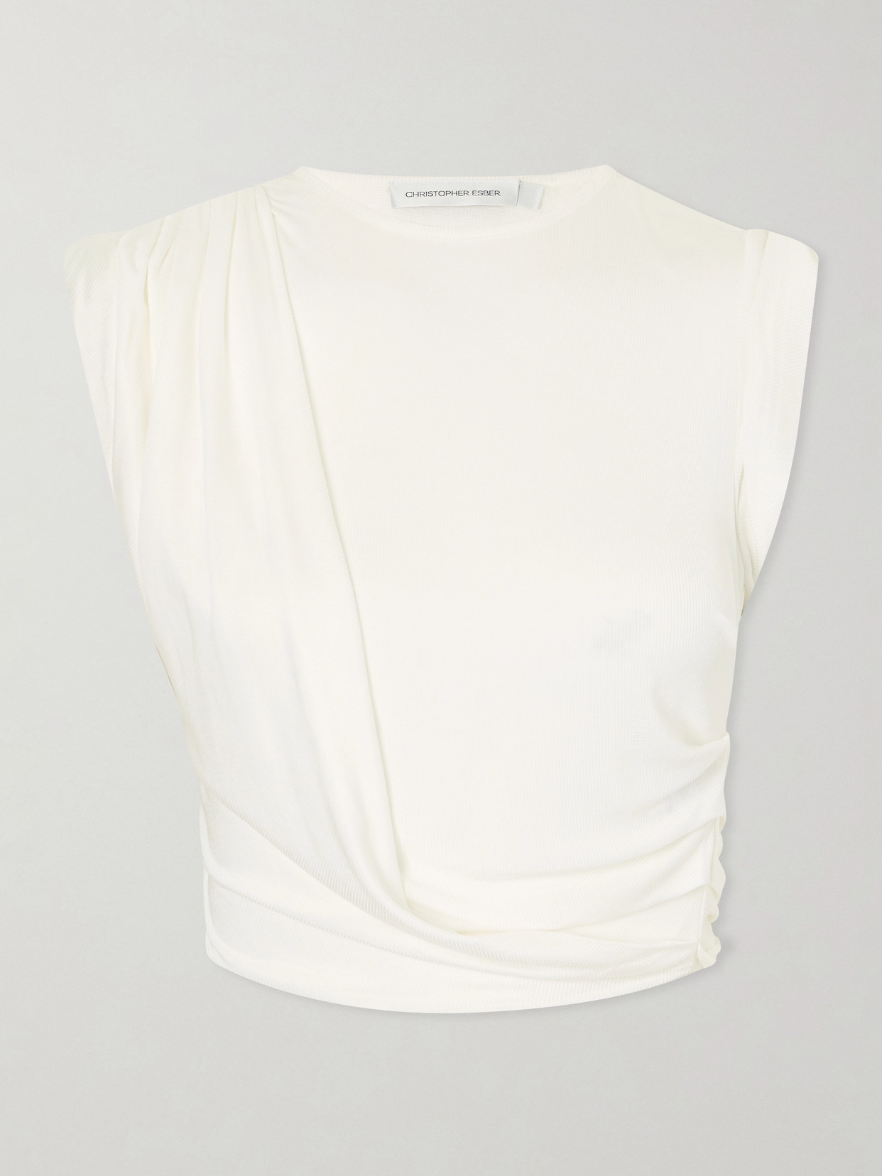 Christopher Esber Verve Twisted Gathered Ribbed-knit Jersey T-shirt In White