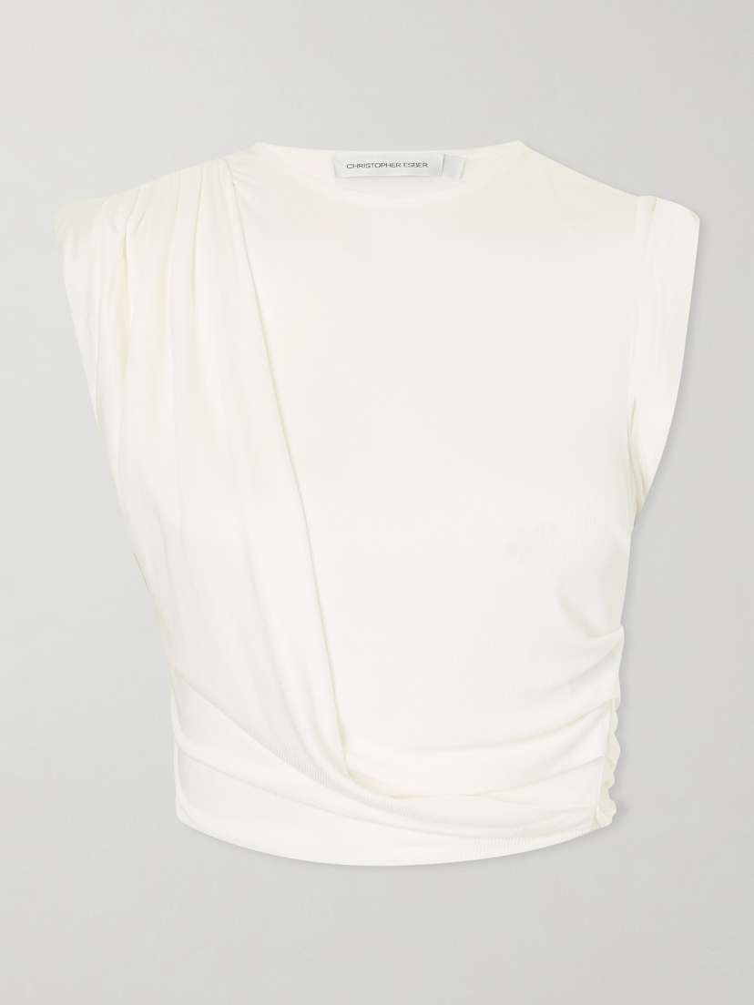 Christopher Esber Verve Twisted Gathered Ribbed-knit Jersey T-shirt