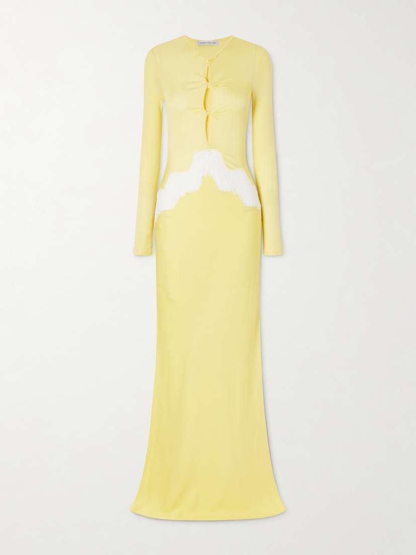 Christopher Esber Twisted-front Cutout Lace-trimmed Ribbed-knit And Crepe Gown