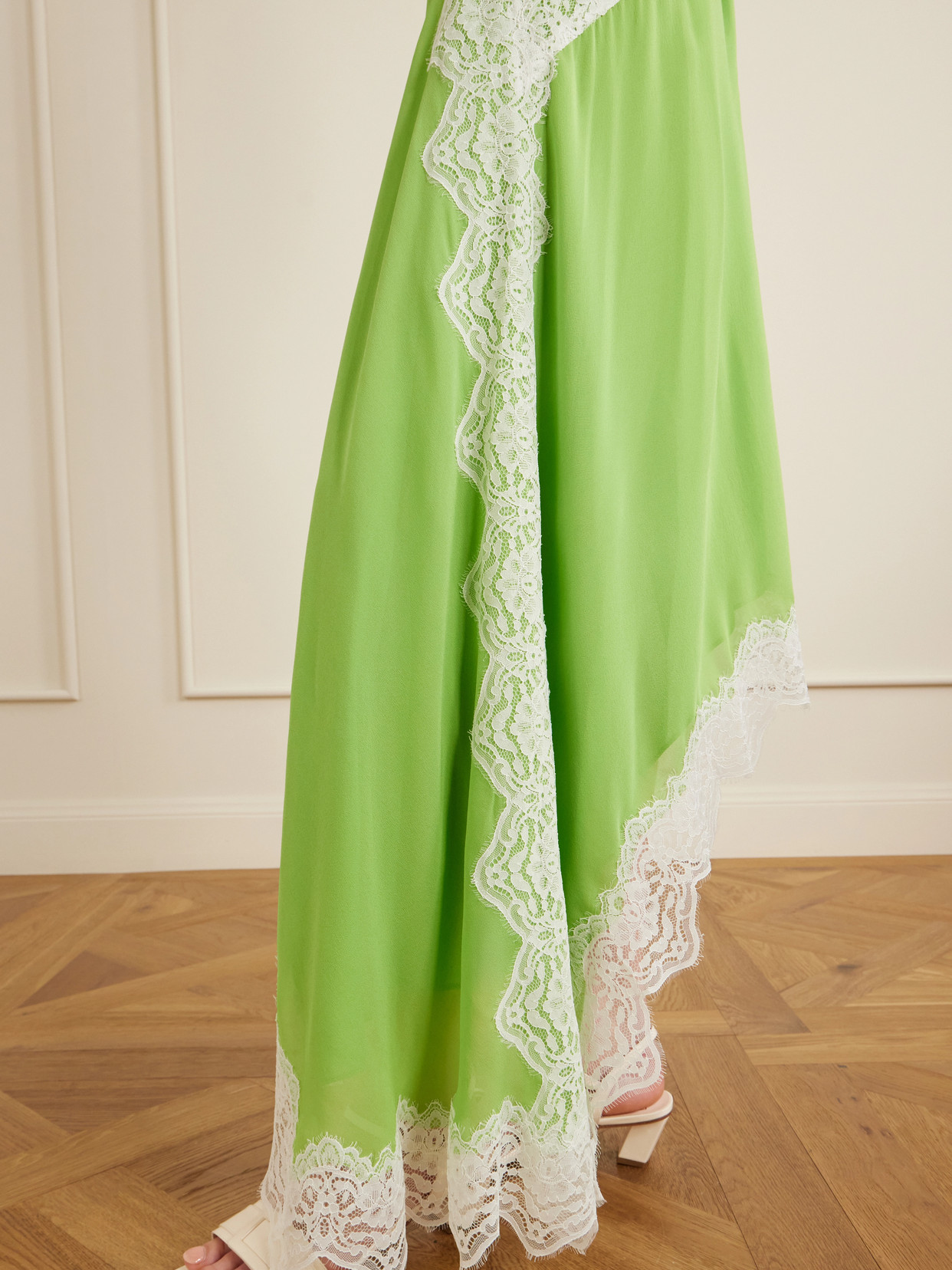 Verve Asymmetric Lace-Trimmed Midi