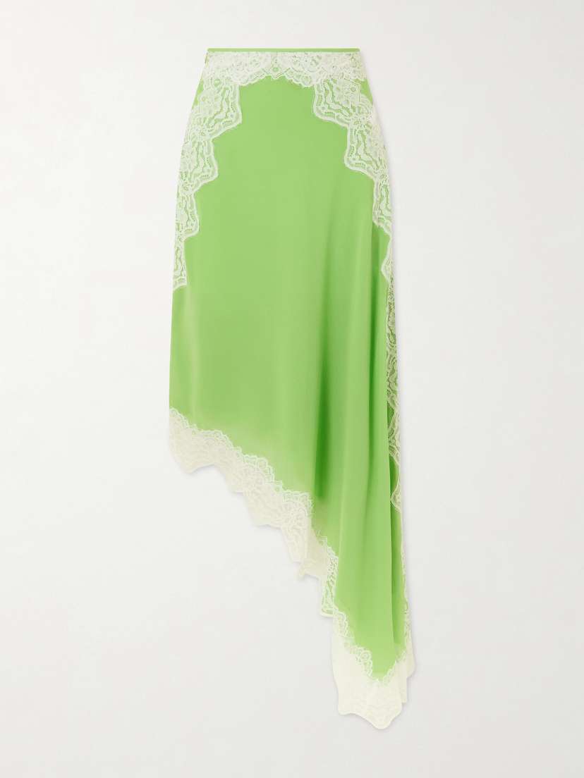 Christopher Esber Verve Asymmetric Lace-trimmed Silk Midi Skirt