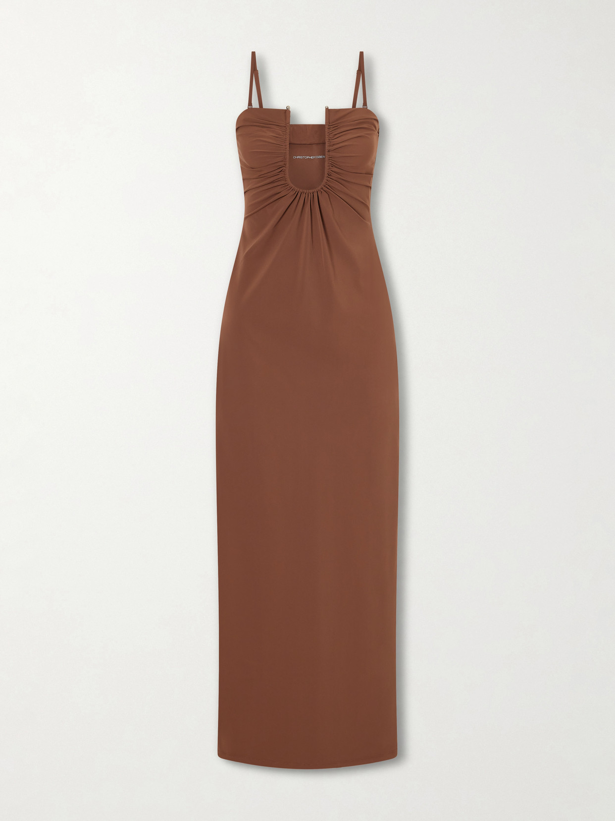 Christopher Esber Arced Ruched Satin Maxi Dress In Multi