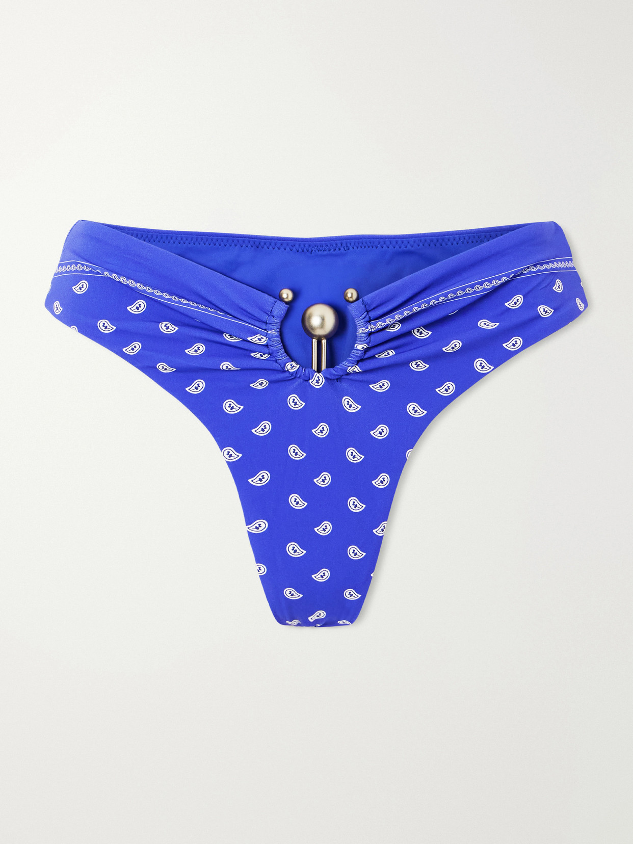 Christopher Esber Orbit Embellished Bandana-print Bikini Bottoms In Blue