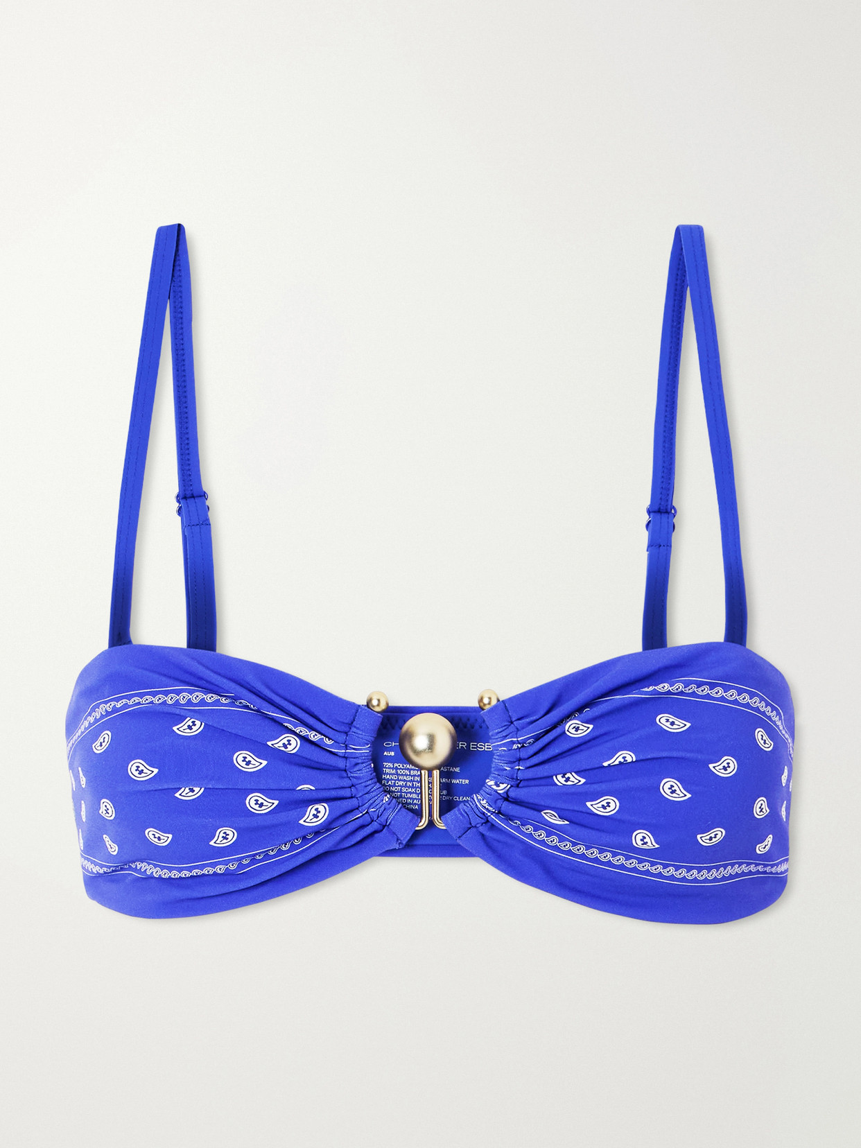 Christopher Esber Orbit Embellished Bandana-print Bikini Top In Blue