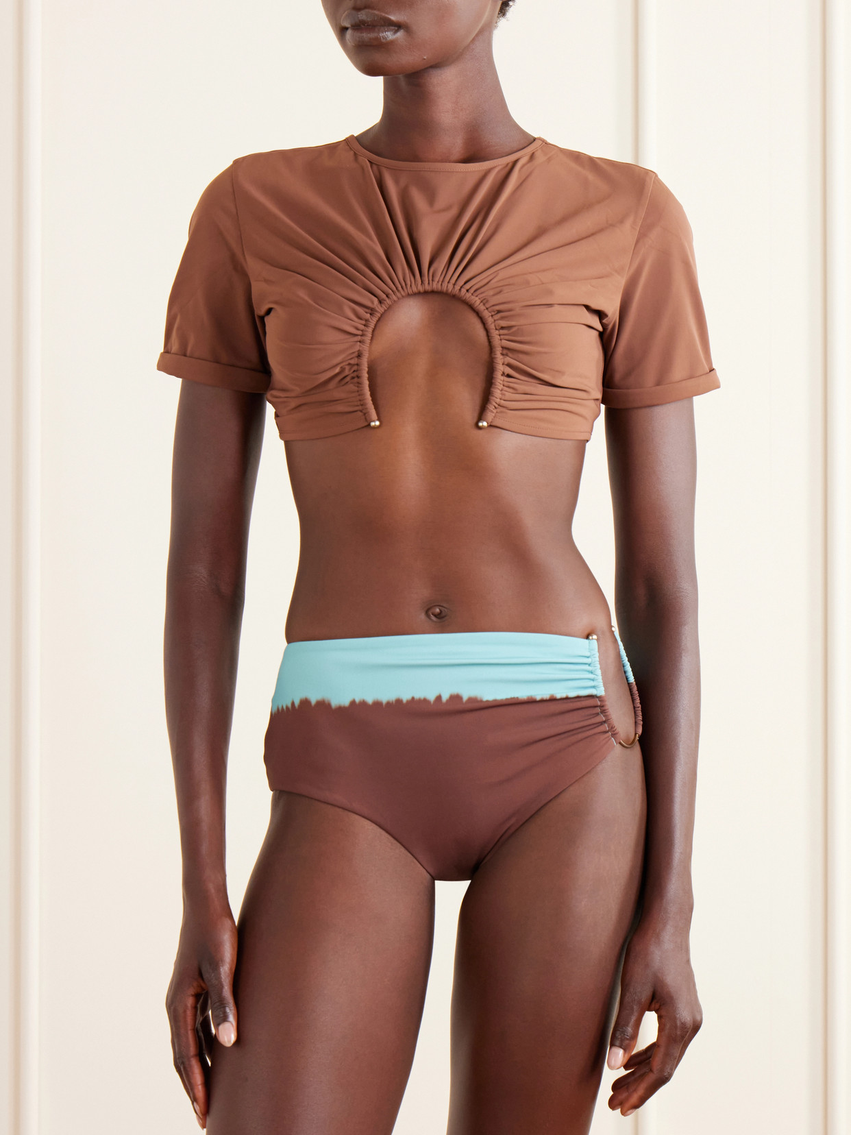 Christopher Esber Prong Hardware-detail Bikini Bottoms In Brown