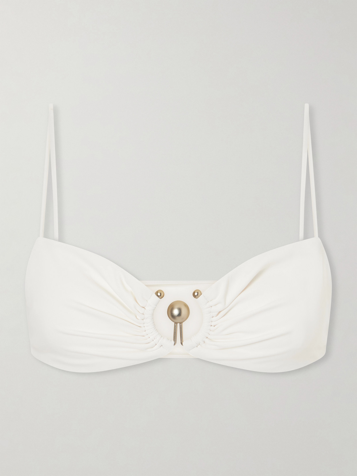 Christopher Esber Ruched Orbit Embellished Bikini Top In White