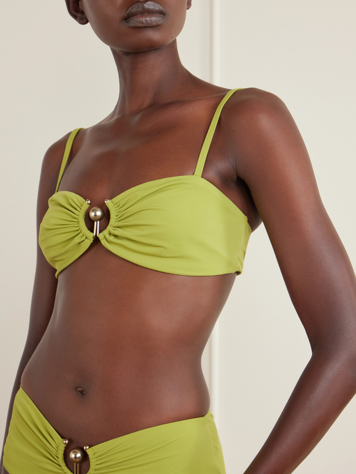 Christopher Esber Ruched Orbit Embellished Bikini Bottoms In Multi