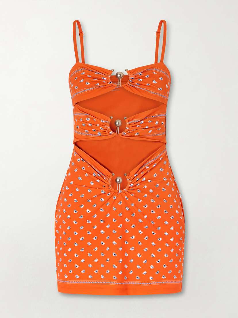 Christopher Esber Orbit Embellished Ruched Cutout Printed Stretch-jersey Mini Dress