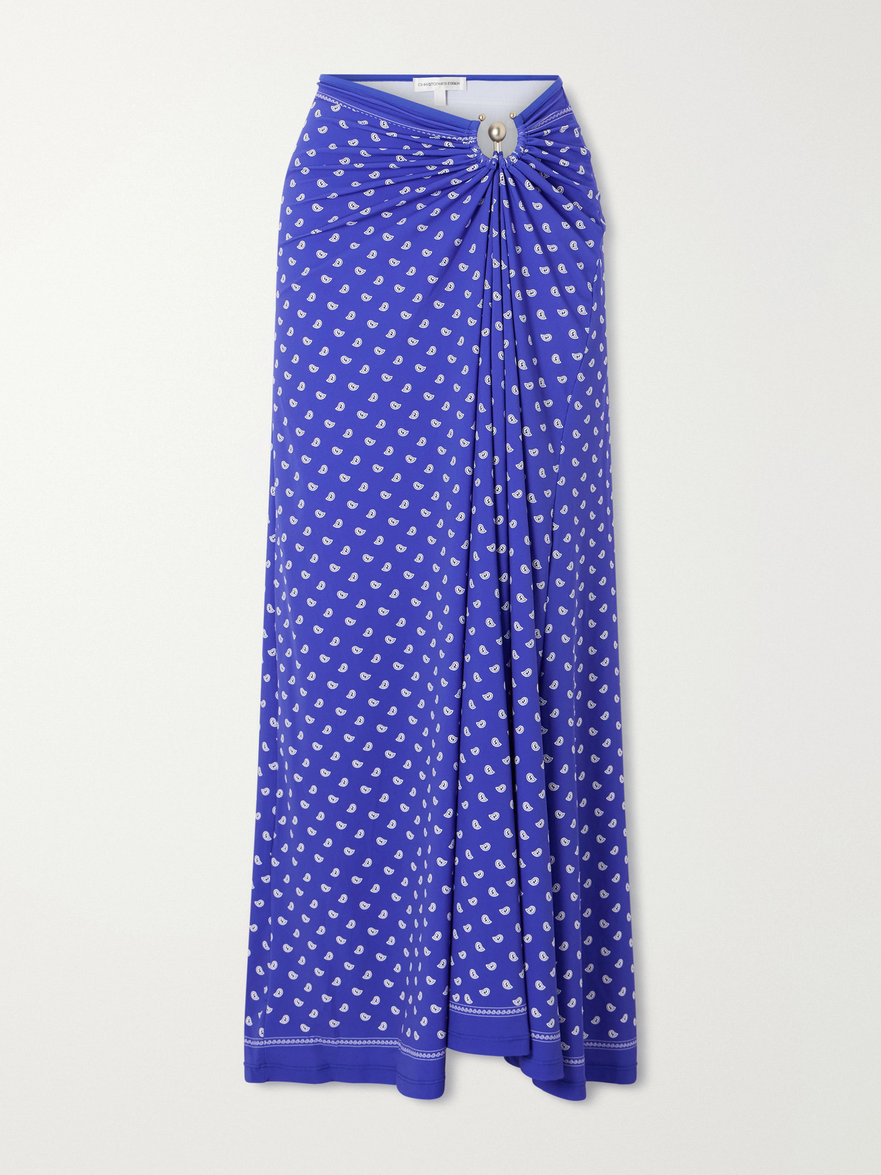 Christopher Esber - Orbit Embellished Ruched Printed Stretch-jersey Maxi Skirt - Purple