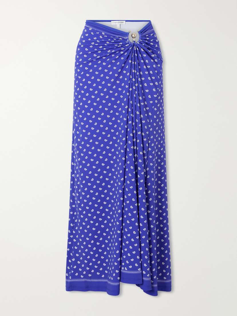 Christopher Esber Orbit Embellished Ruched Printed Stretch-jersey Maxi Skirt
