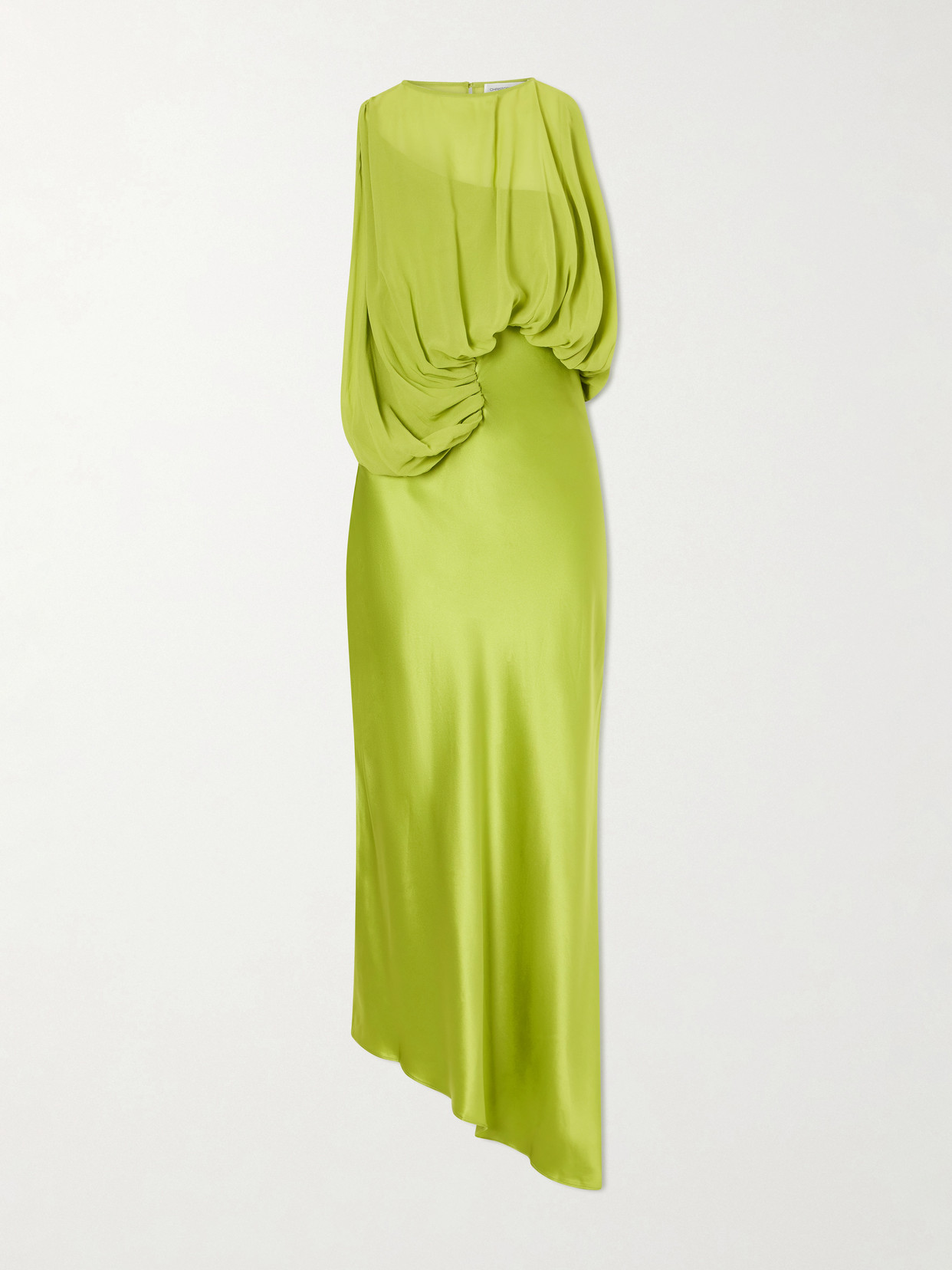 Christopher Esber Culumus Asymmetric Draped Silk-chiffon And Satin Maxi Dress In Green